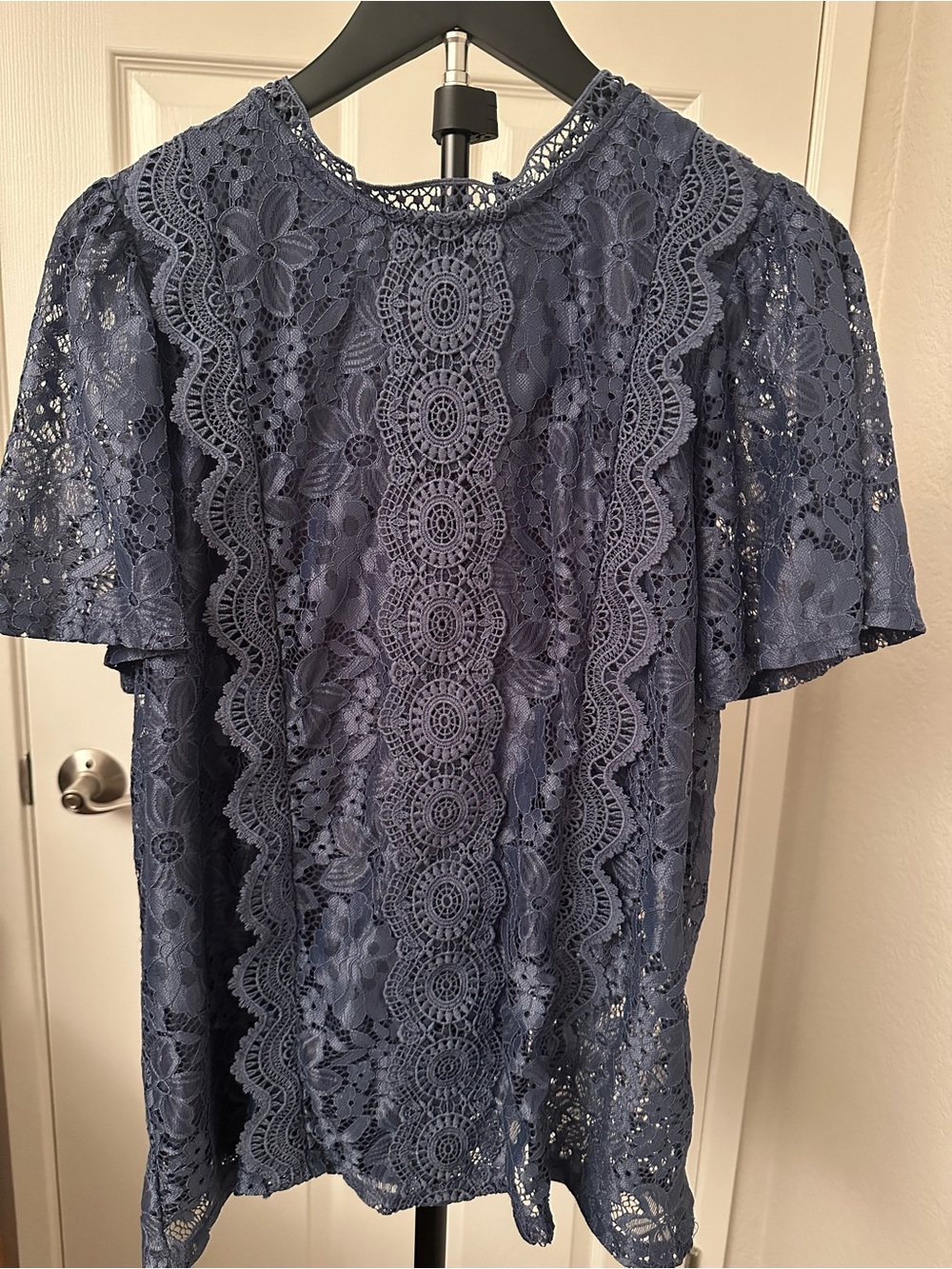 Cable & Gauge Blue Lace Short Sleeve Blouse